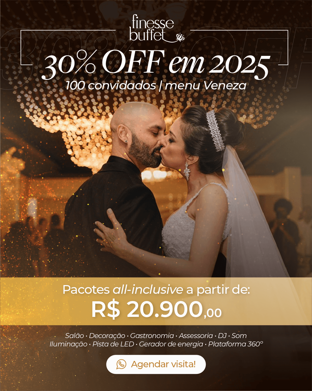 Seu casamento completo, com 30% OFF, a partir de R$20.900, com 100 convidados, em 2025!
