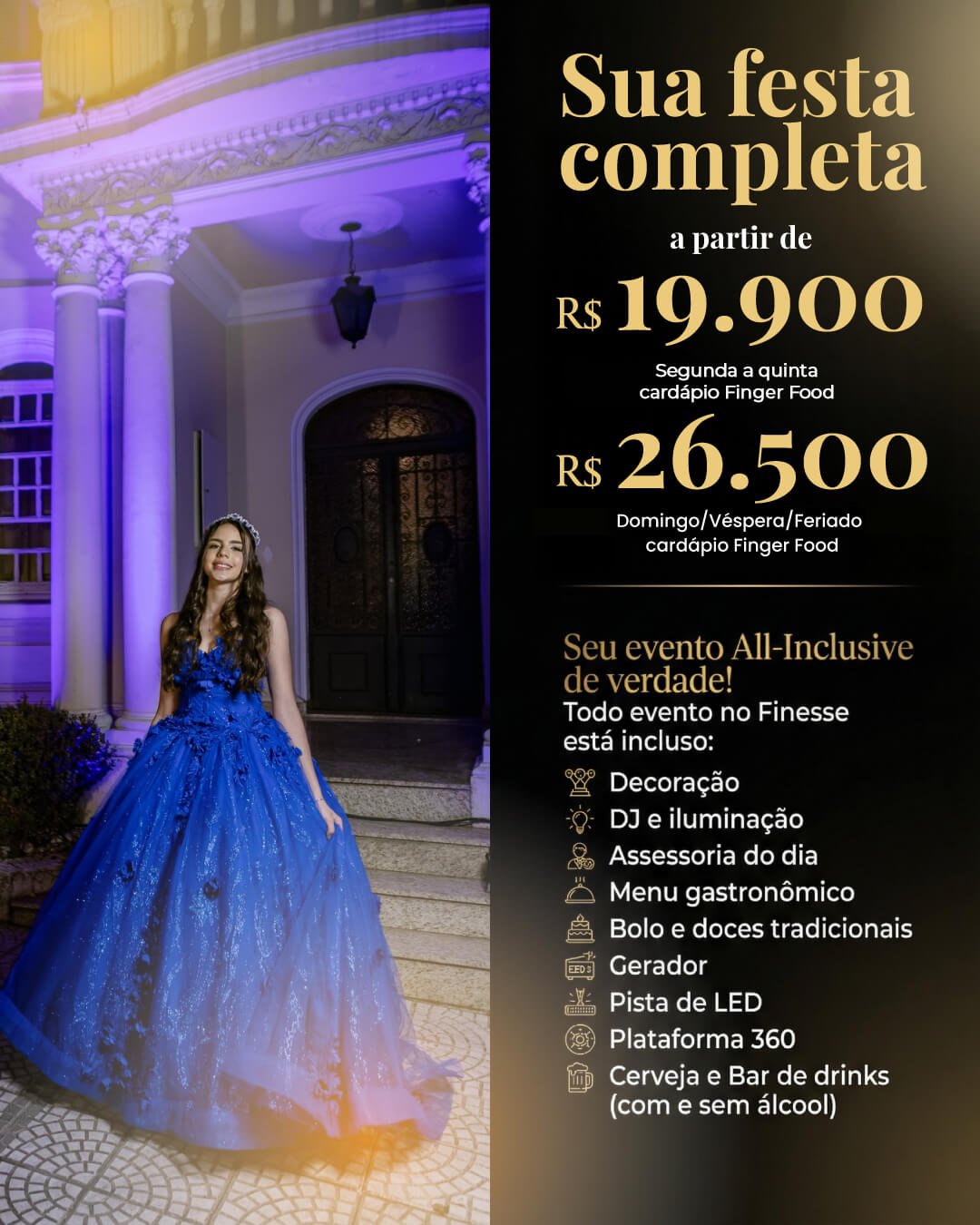 Seu evento completo a partir de R$19.990 para 100 convidados! Na Pompeia, no Buffet Finesse.