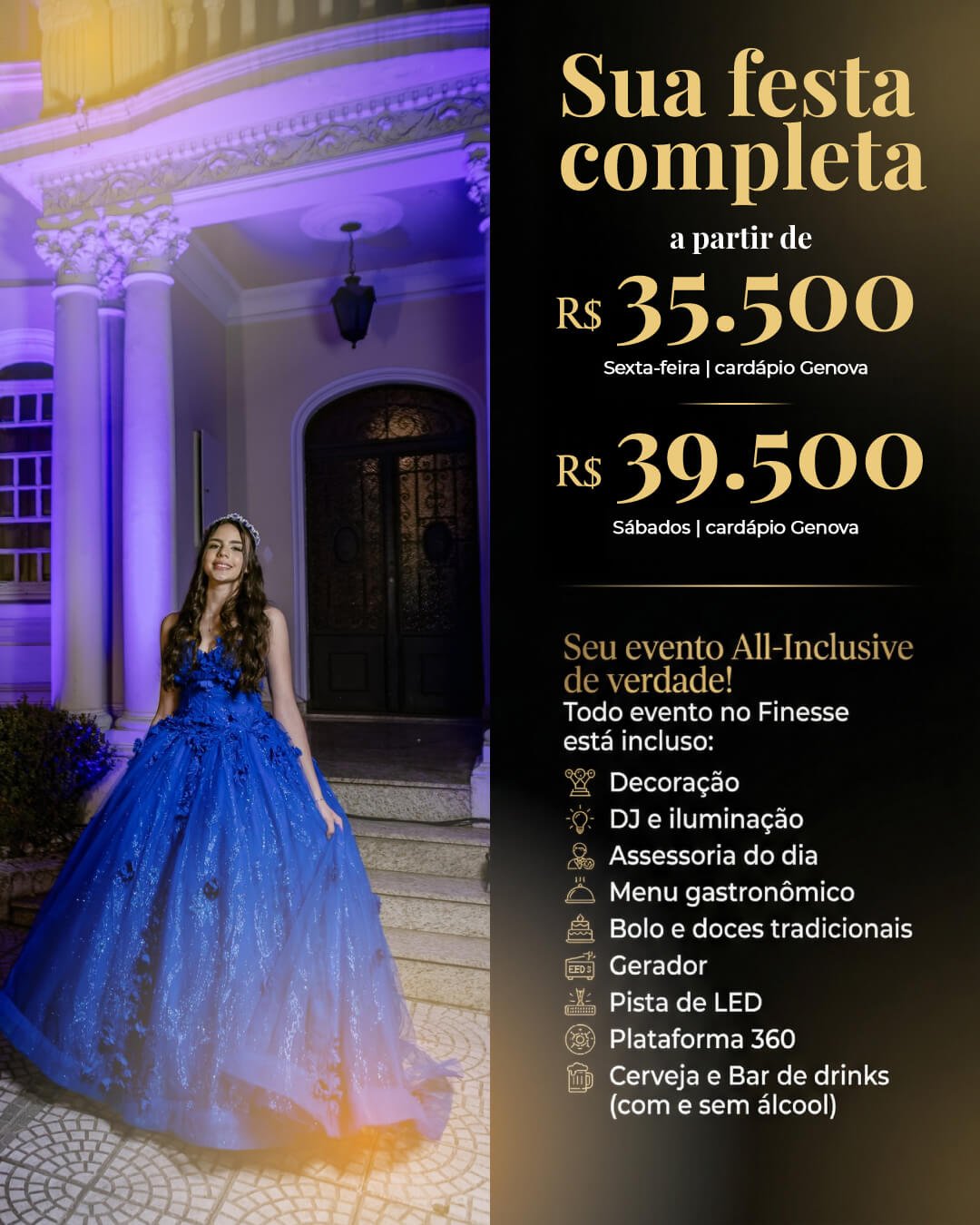 Seu evento completo a partir de R$35.500 para 100 convidados! Na Pompeia, no Buffet Finesse.