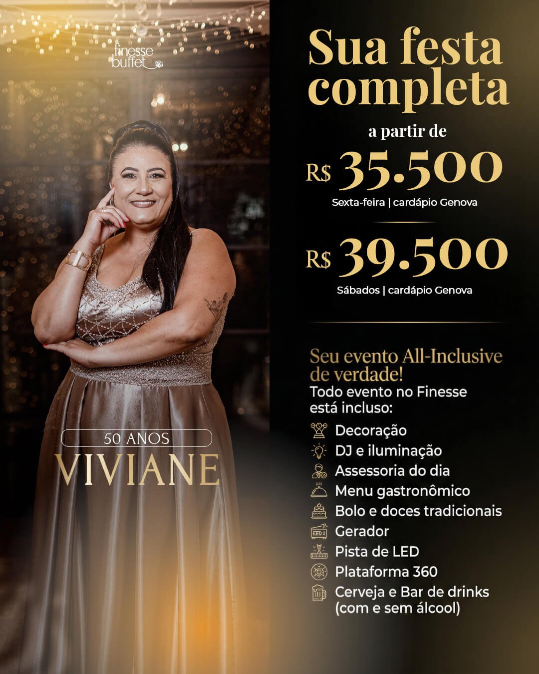 Seu evento completo a partir de R$35.500 para 100 convidados! Na Pompeia, no Buffet Finesse.